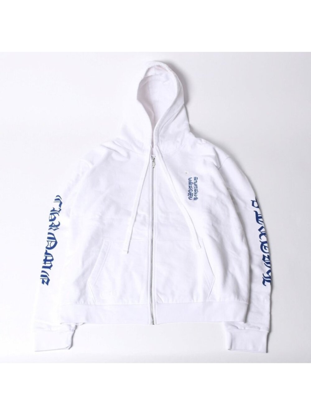 Chrome Hearts Logo Print Dagger Zip Hoodie White Blue L